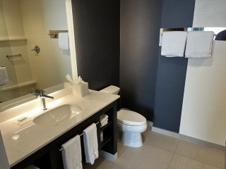 The bathroom of a suite at the Residence Inn.