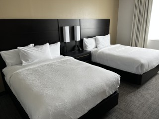 A double queen room at the Residence Inn.