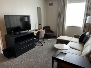 The living area in a suite at the Residence Inn.