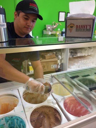 Scooping ice cream at Danny's Mexican Ice Cream