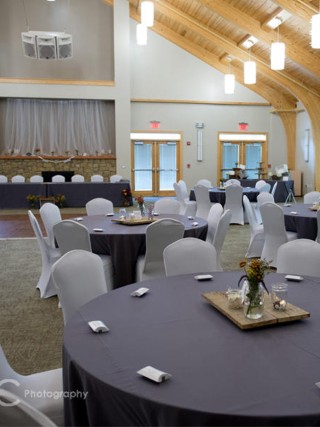 Indoor Wedding Reception Setup at Washington Township Park Pavilion Center by Nate Crouch